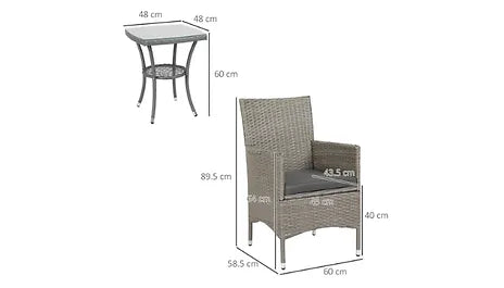 Outsunny 3-Piece Garden Rattan Bistro Set