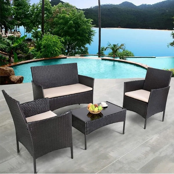 Rattan Garden Furniture 4 Pieces Black