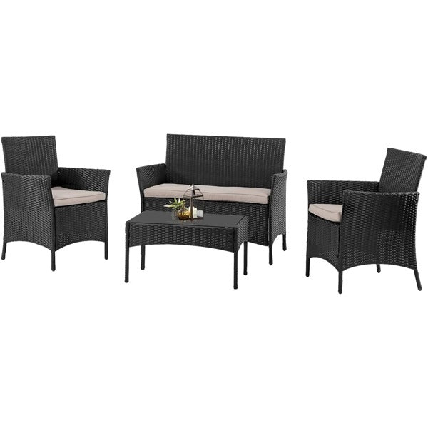 Rattan Garden Furniture 4 Pieces Black