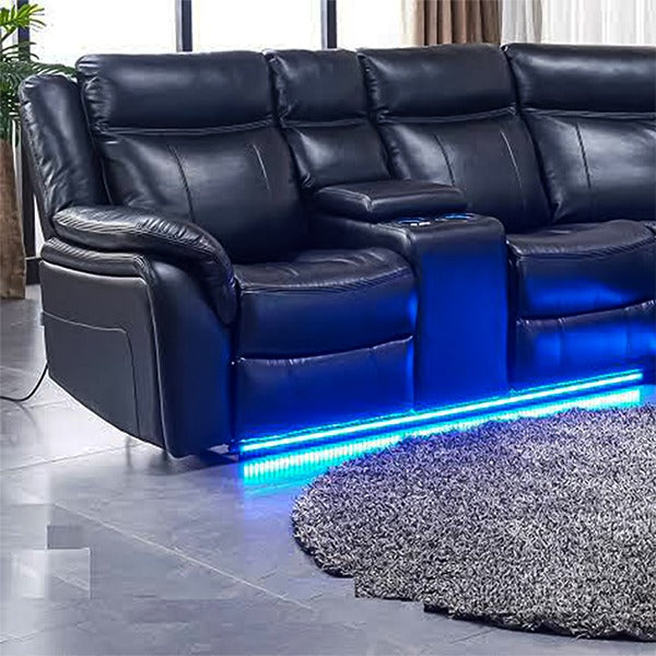 Recliner Corner Sofa Black With Led Lights