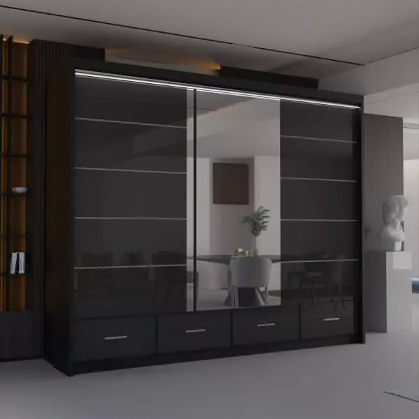 HIGH GLOSS SYCYLIA WARDROBE 150/208/255CM WHITE
