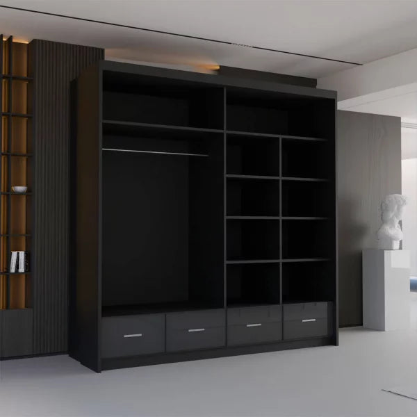HIGH GLOSS SYCYLIA BLACK WARDROBE 150-208-255CM