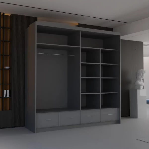 SYCYLIA HIGH GLOSS GREY WARDROBE 150/208/255CM