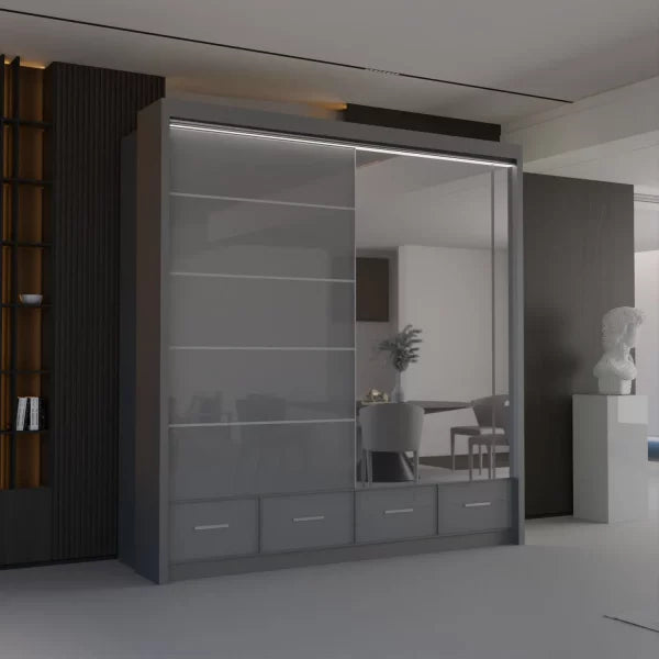 GREY HIGH GLOSS SYCYLIA WARDROBE 150-208-255CM