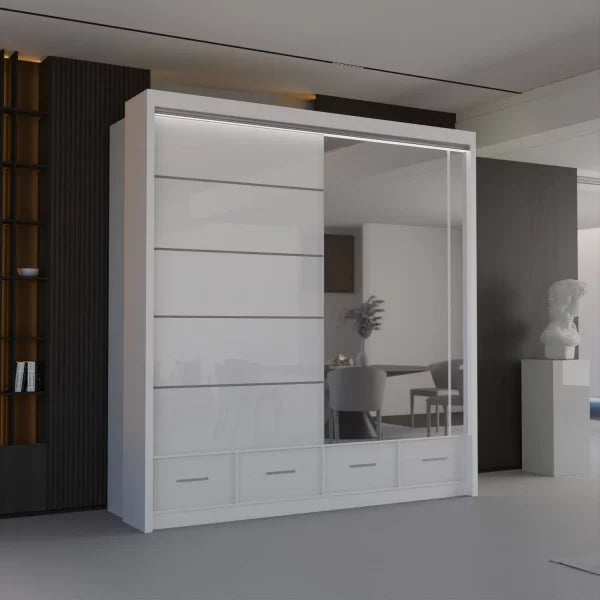 GREY HIGH GLOSS SYCYLIA WARDROBE 150-208-255CM