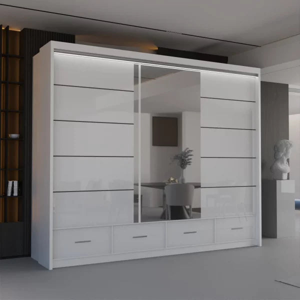 WHITE HIGH GLOSS SYCYLIA WARDROBE 150-208-255CM