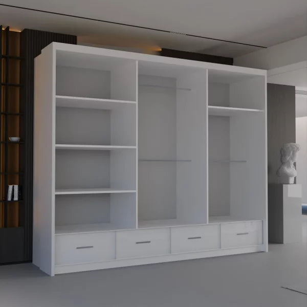 HIGH GLOSS SYCYLIA WHITE WARDROBE 150-208-255CM