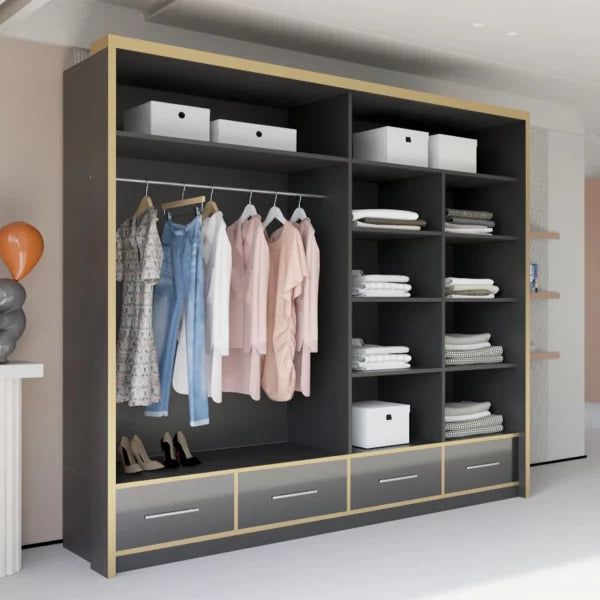 SYDNEY HIGH GLOSS BLACK/GOLD WARDROBE 203cm/253cm