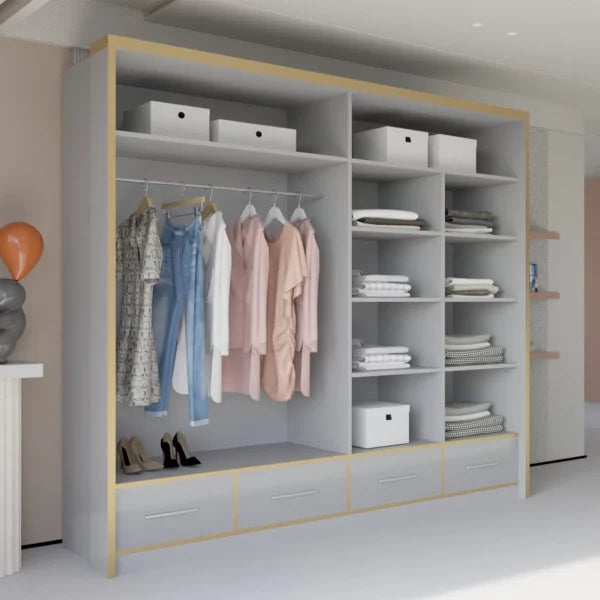 SYDNEY HIGH GLOSS GREY/GOLD WARDROBE 203cm/253cm