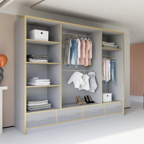 SYDNEY HIGH GLOSS GREY/GOLD WARDROBE 203cm/253cm