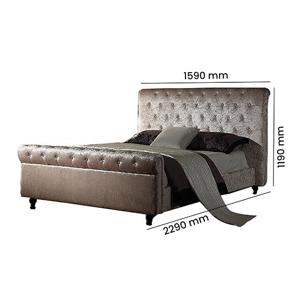 SELINA BEIGE CRUSH VELVET DOUBLE BED