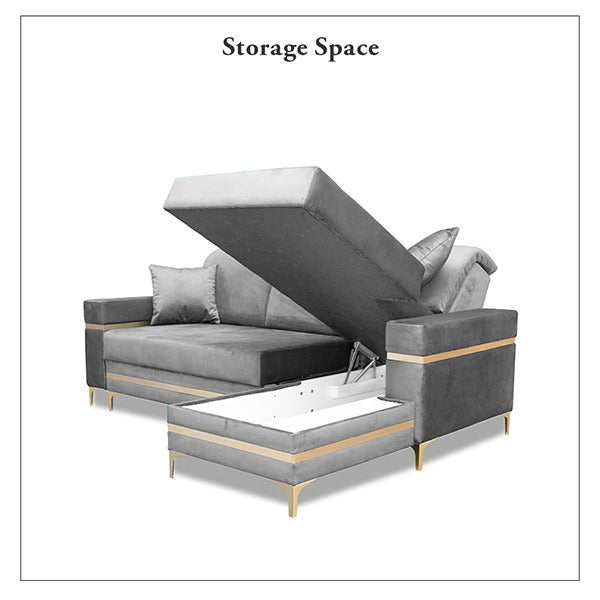 FLORENCE GREY GOLD CORNER SOFA BED