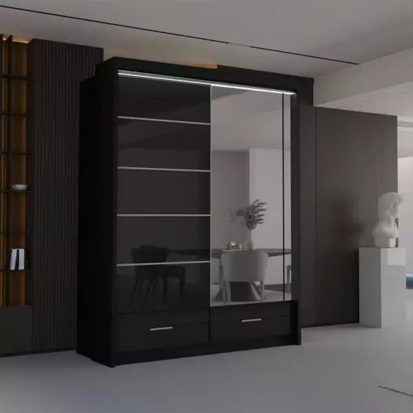 GREY HIGH GLOSS SYCYLIA WARDROBE 150-208-255CM