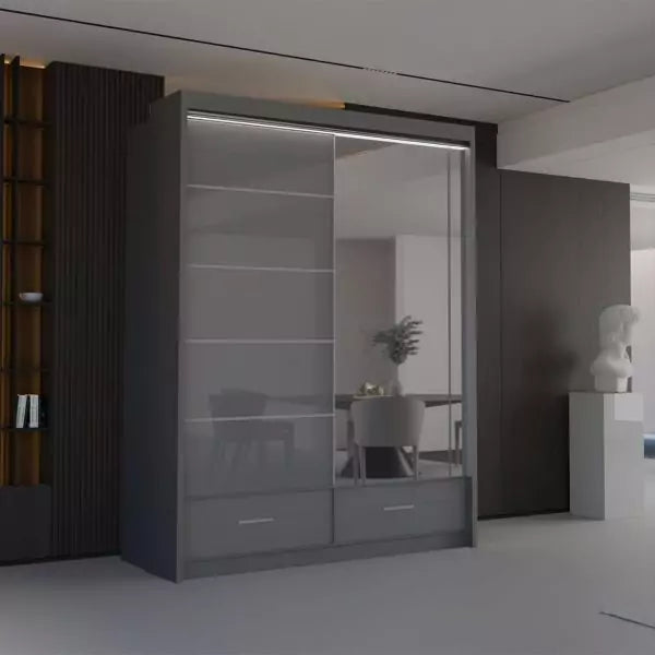 GREY HIGH GLOSS SYCYLIA WARDROBE 150-208-255CM