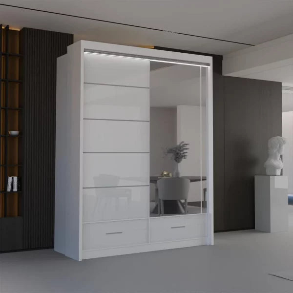 WHITE HIGH GLOSS SYCYLIA WARDROBE 150-208-255CM