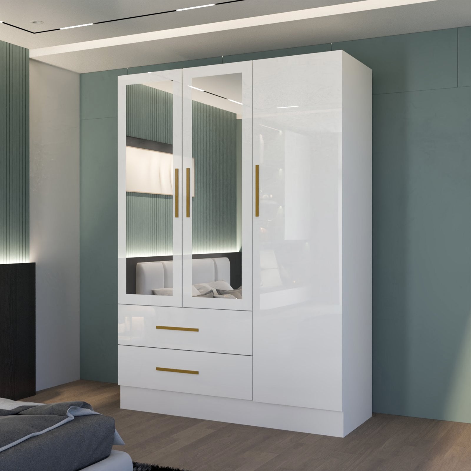 white 3 door high gloss wardrobe