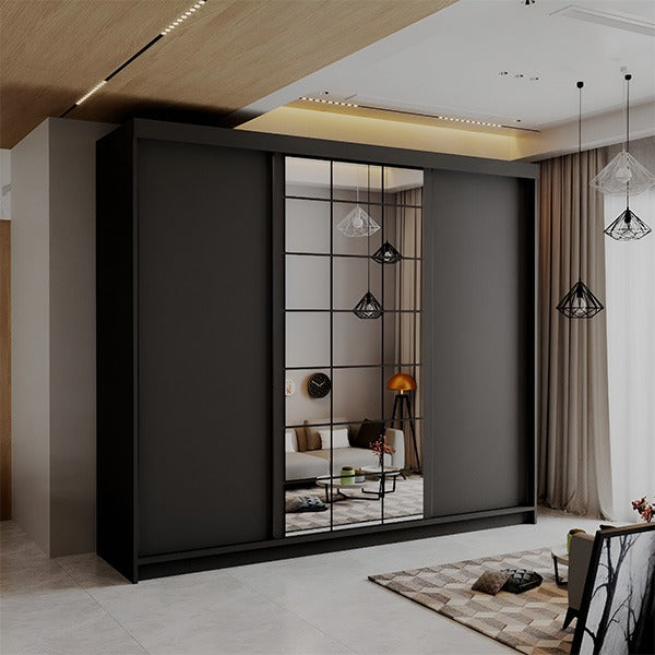 LATVIA BLACK 250CM SLIDING DOORS WARDROBE