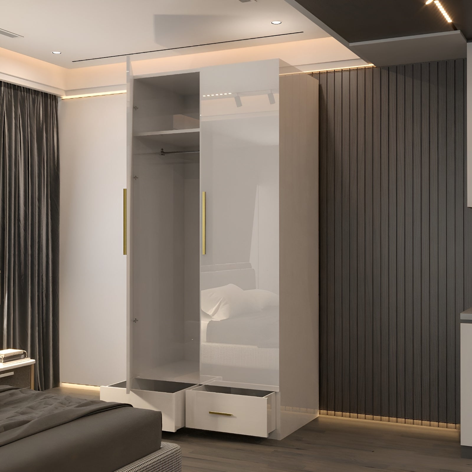 Lugano 2 Door 90cm High Glass Wardrobe
