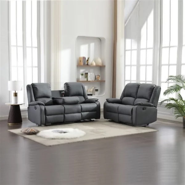 Chicago Pu Recliner Grey 3+2 Sofa Set