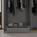 Roma MDF Sliding Door Wardrob ewith Universal Glass Doors, Dual LED Lights & Golden Trim, 203cm Wide