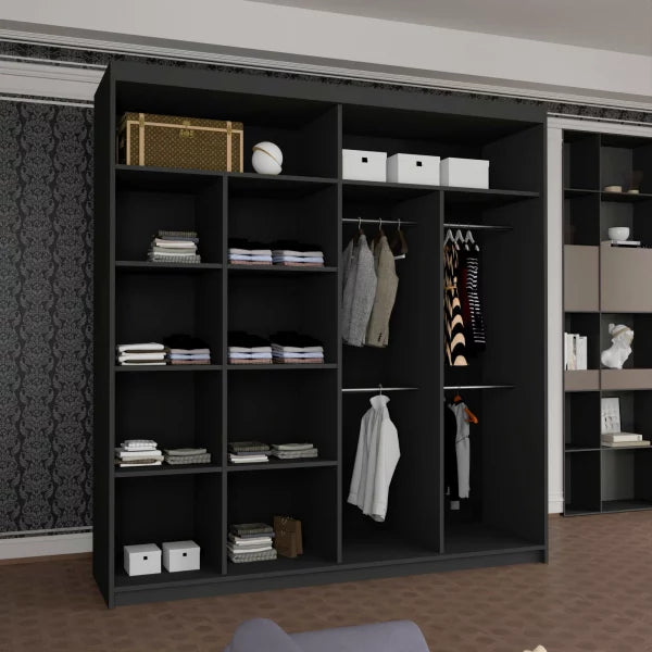 HOUSTON BLACK SLIDING WARDROBE 100cm/120cm/150cm/180cm/203cm