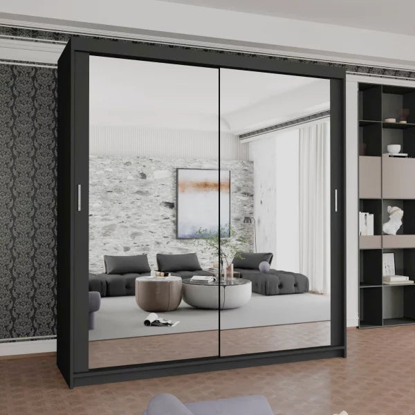 HOUSTON BLACK SLIDING WARDROBE 100cm/120cm/150cm/180cm/203cm