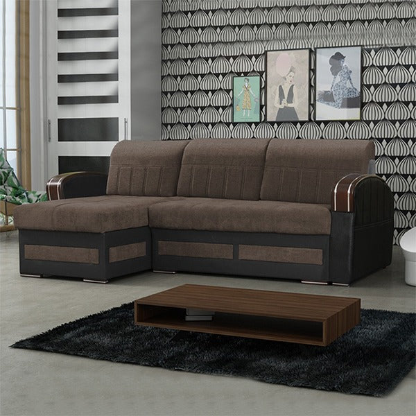 KEWIN BROWN L-SHAPE SOFA BED