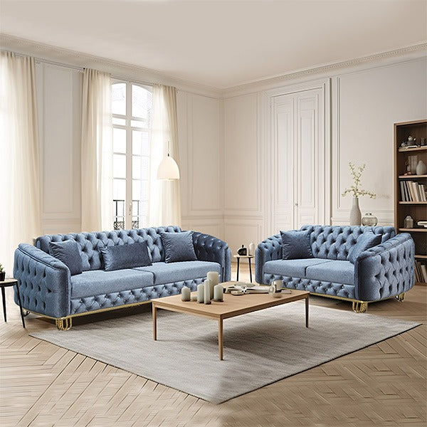 Lux Blue Chesterfield Sofa Set