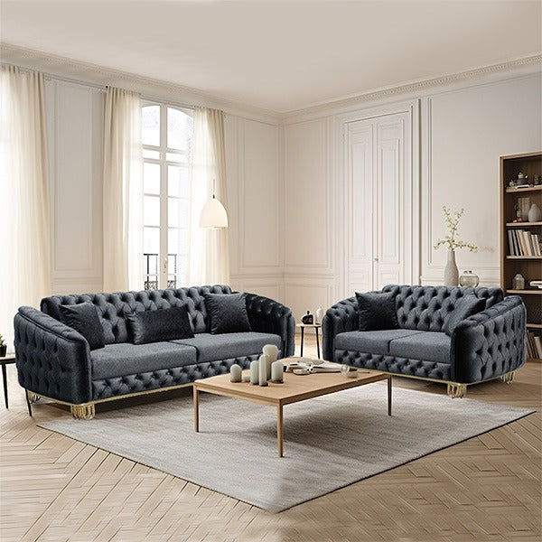 Lux Black Chesterfield Sofa Set