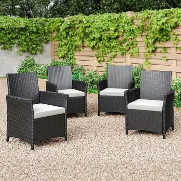 Set of 4 Rattan Garden Chairs Grey