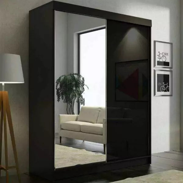 VIKAS BLACK HIGH GLOSS WARDROBE 120cm/150cm/200cm/250cm