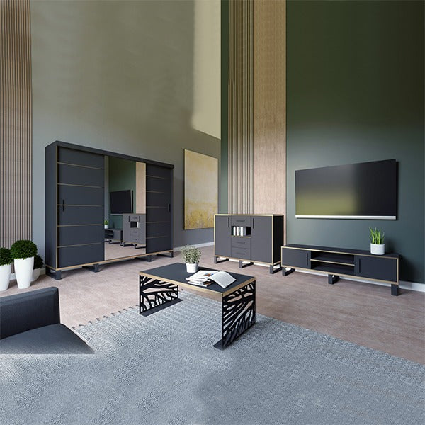 Silver Bedroom Set with Wall unit