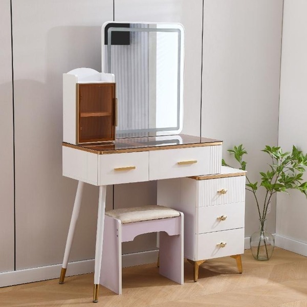 HIGH GLOSS BEDROOM DRESSING TABLE WHITE AND GOLD