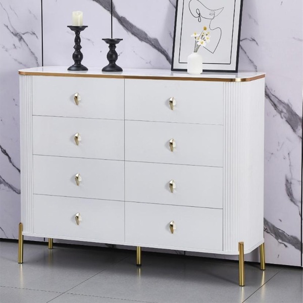 HIGH GLOSS BEDROOM DRESSING TABLE WHITE AND GOLD WITH 8 DRAWERS