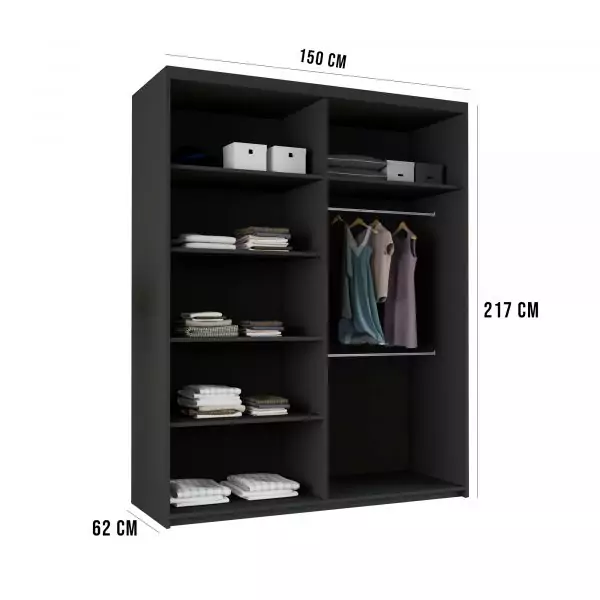 Estonia 2 Door Sliding Wardrobe Black 150/203cm - Image 4