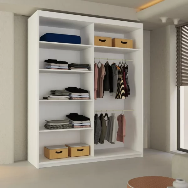 LISBON SLIDING DOOR WARDROBE WHITE 120cm/150cm/180cm/203cm - Image 4