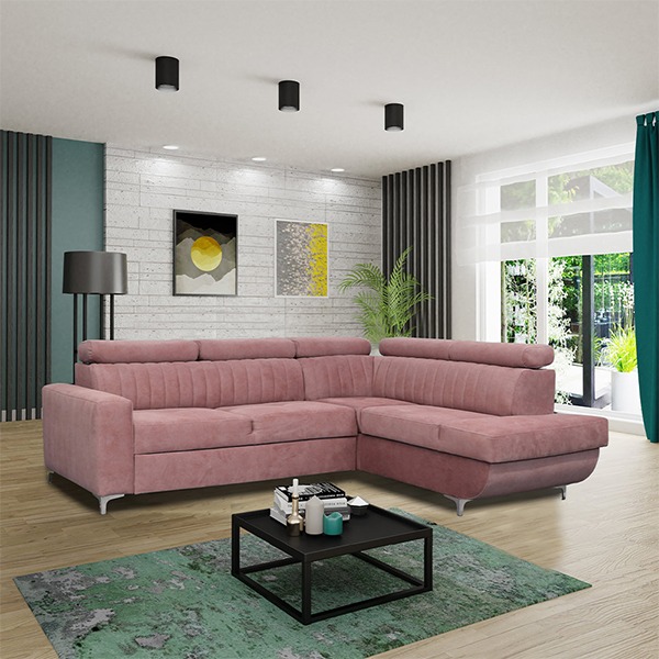 HOUSTON PINK CORNER SOFA BED