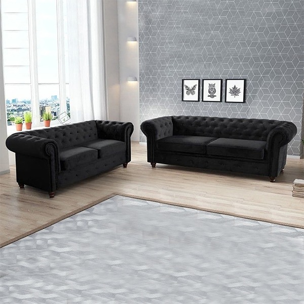 HERO CHESTERFIELD BLACK 3+2 SEATER SOFA