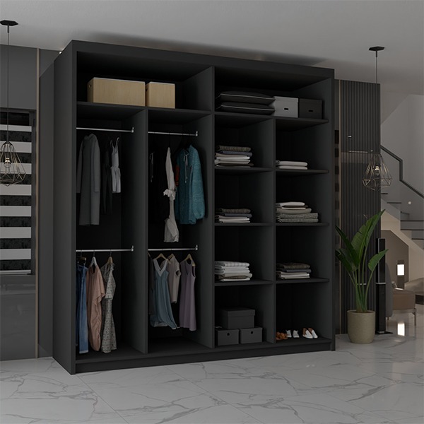 CHICAGO BLACK WARDROBE 250cm - Image 6