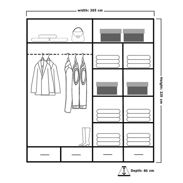 SYDNEY HIGH GLOSS GREY/GOLD WARDROBE 203cm/253cm - Image 5