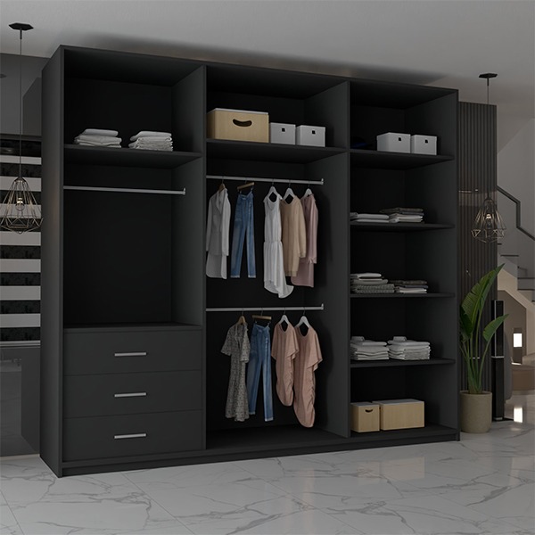 CHICAGO BLACK WARDROBE 250cm - Image 2