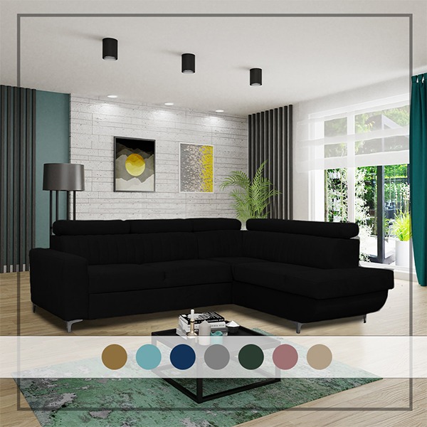 HOUSTON BLACK CORNER SOFA BED - Image 2