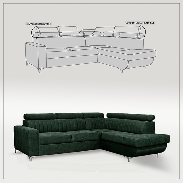 HOUSTON GREEN CORNER SOFA BED - Image 7