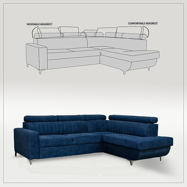HOUSTON BLUE CORNER SOFA BED - Image 7