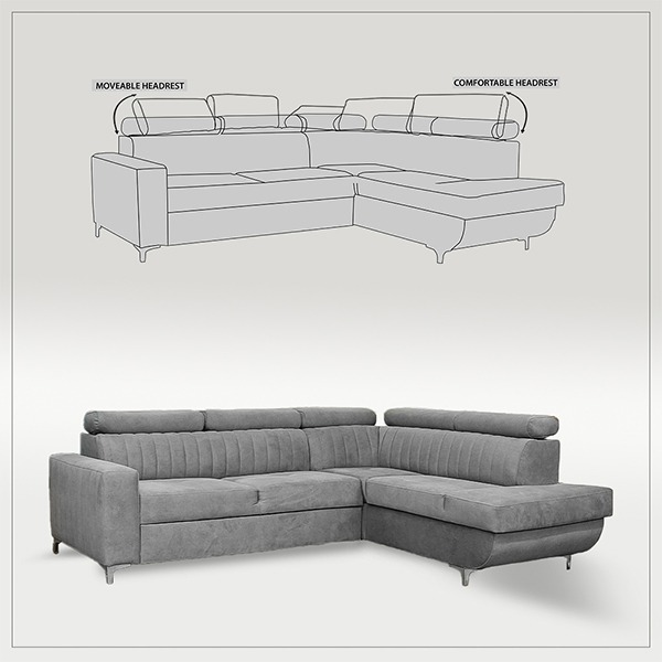 HOUSTON GREY CORNER SOFA BED - Image 7