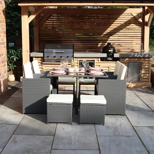 Cannes 8 Seat Cube Dining Set Grey