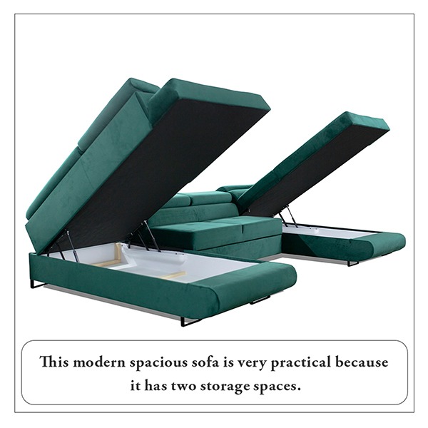 GREEN U-CORNER SOFA BED - Image 4