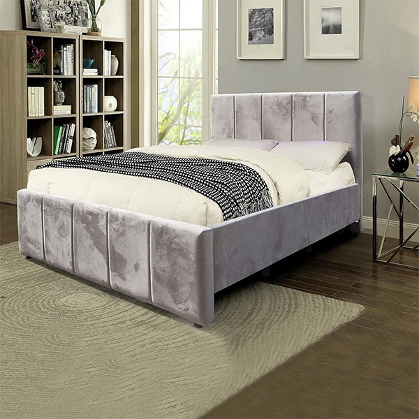 AMORE Silver Velvet Ottoman Storage Fabric Bed