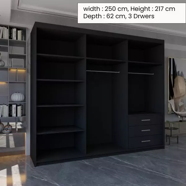 MIAMI BLACK WARDROBE 250cm - Image 3