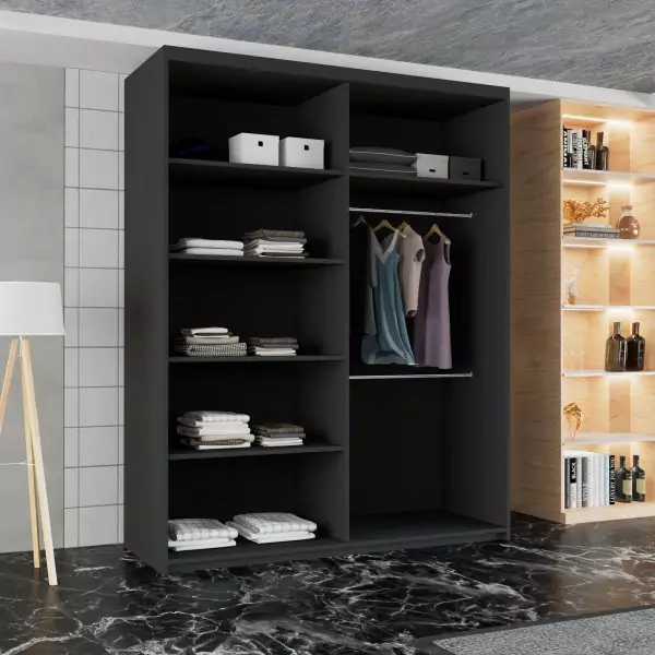 Estonia 2 Door Sliding Wardrobe Black 150/203cm - Image 3